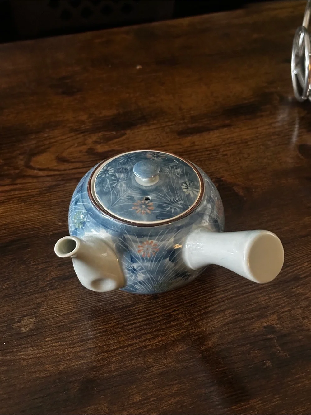 Vintage Blue Floral Ceramic Teapot - Decorative Home Art